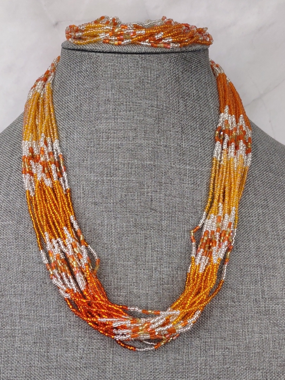 Multi-Strand Glass Seed Bead Necklace & Bracelet Set